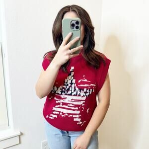 NEW Current/Elliot Red Abstract Knit Sweater Vest Sleeveless Size 1